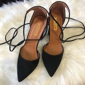 Faux Nubuck Lace Up Block Heels